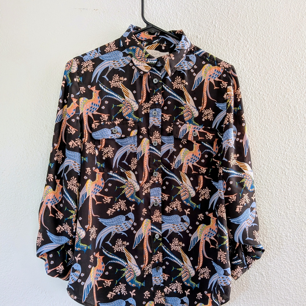 Loft Black Multicolor Patterned Blouse - image 2